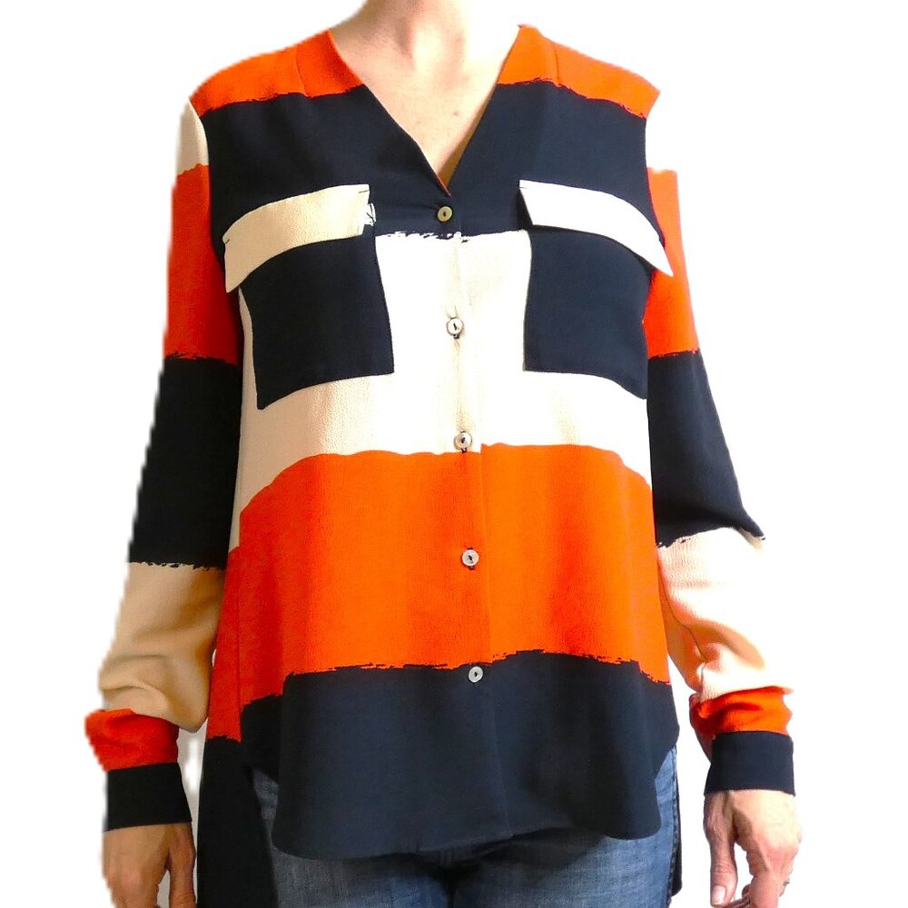 Philosophy Republic Blouse Size S Multicolor Hi-Low Long Sleeve Unique Back OOAK